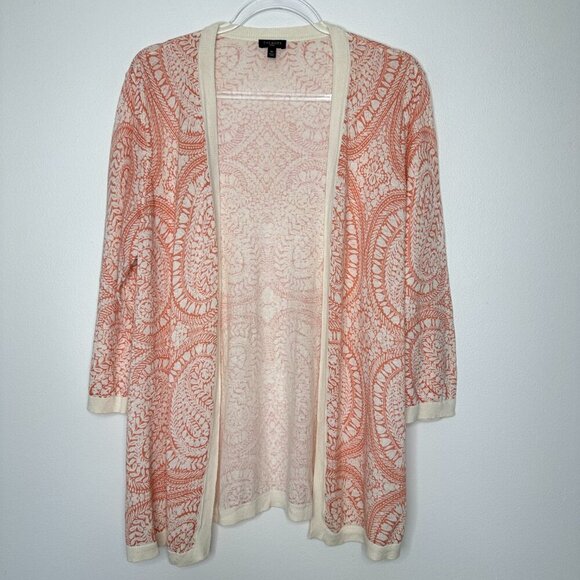 Talbots Cardigan Sweater Linen blend open front Paisley Size 1X - Picture 1 of 9